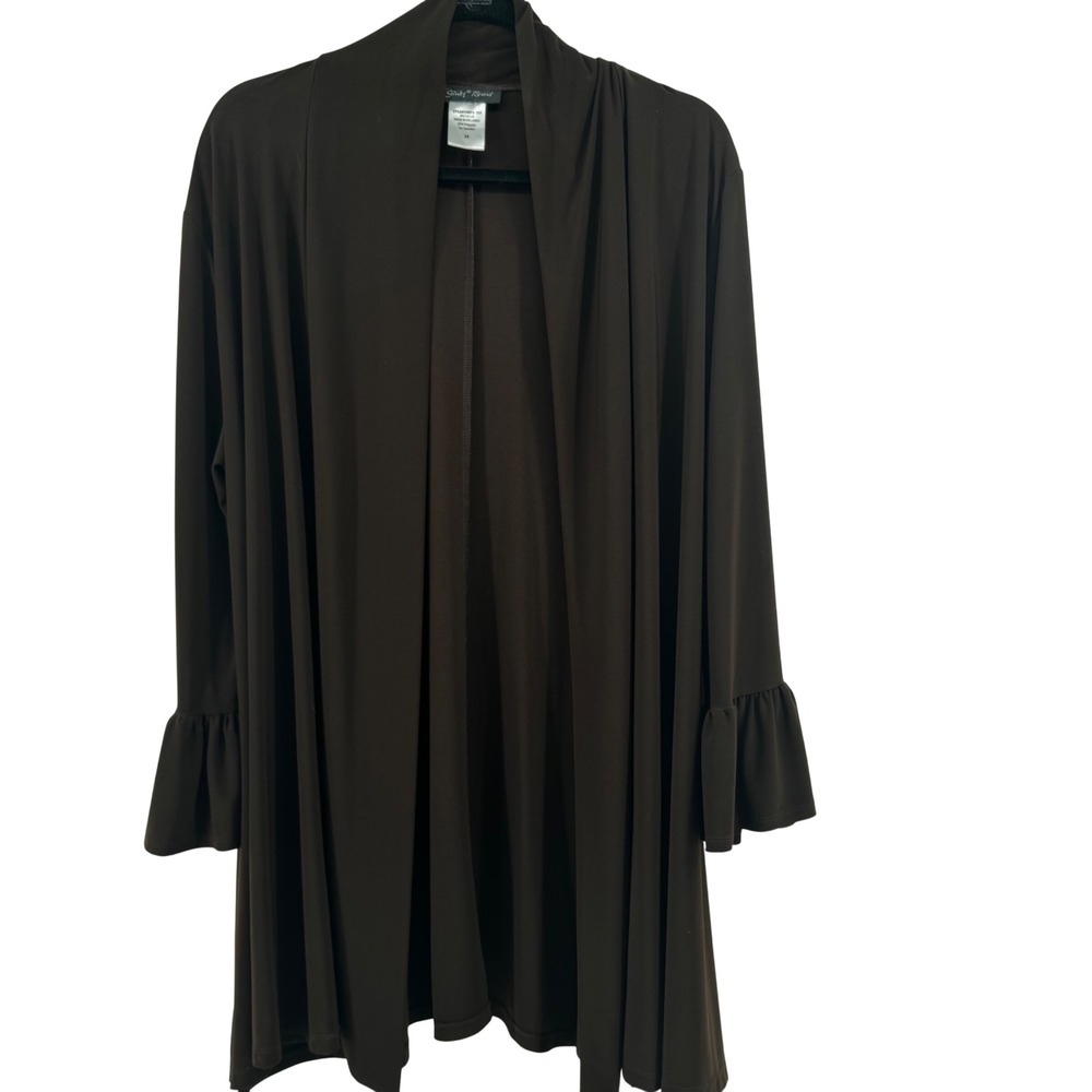 Slinky Brand Brown Open Front Bell Sleeve Cardigan 2X Jacket Stretch Capsule